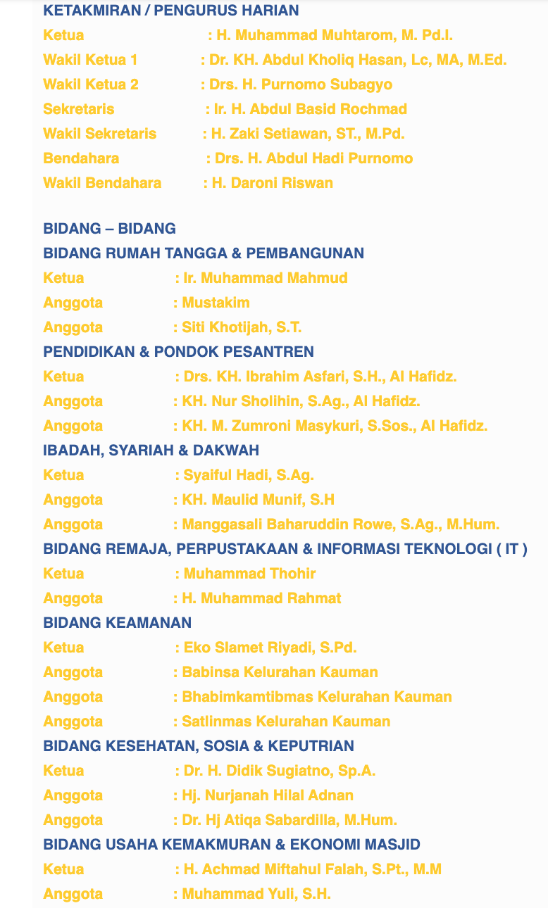 Struktur Pengurus MASJID AGUNG KRATON SURAKARTA